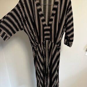 Aura Black and White Striped Midi Dress